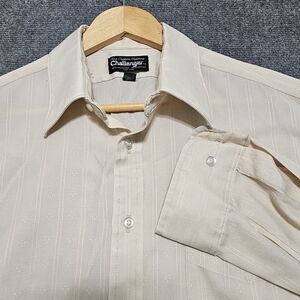 Vintage 70s Challenger Shirt Mens L 16 32/33 Western Striped Cowboy Long Tail